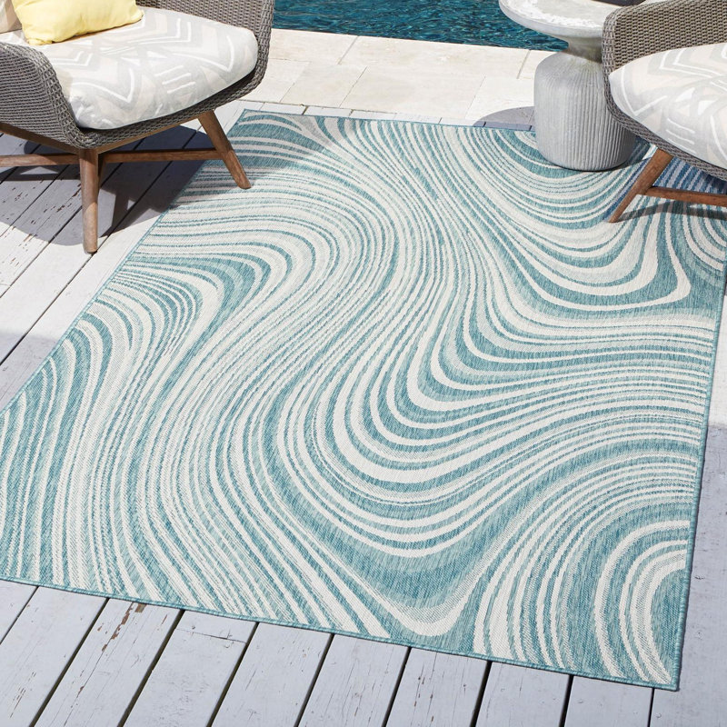Orren Ellis Richael Abstract Light Aqua Indoor / Outdoor Area Rug